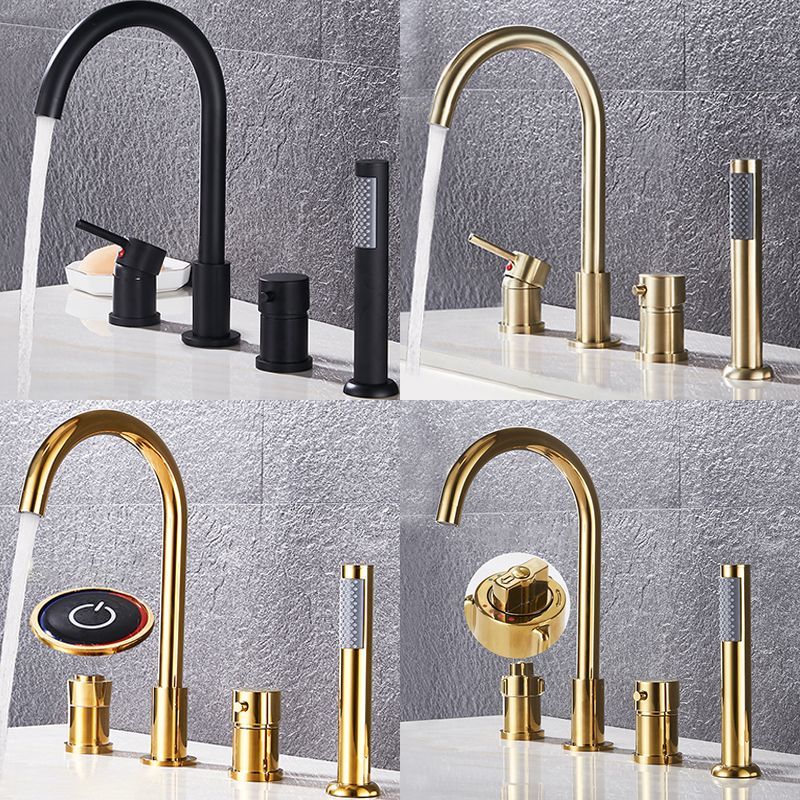 Contemporary Deck Mounted Metal Freestanding Tub Filler High Arc Freestanding Faucet