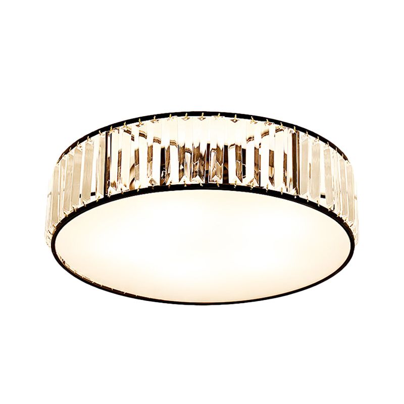 Black/Bronze Drum Flush Mount Lamp Simple 3/4/5-Light Crystal Shaded Bedroom Ceiling Light