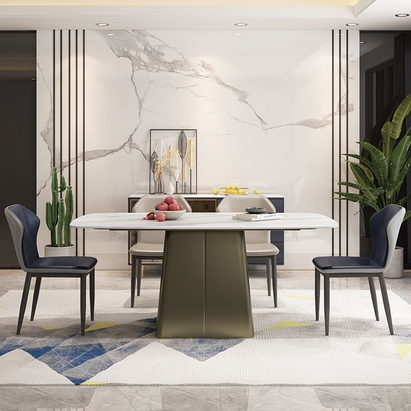 Metal Traditional Luxury Rectangle Table High Gloss White Sintered Stone Table with Pedestal