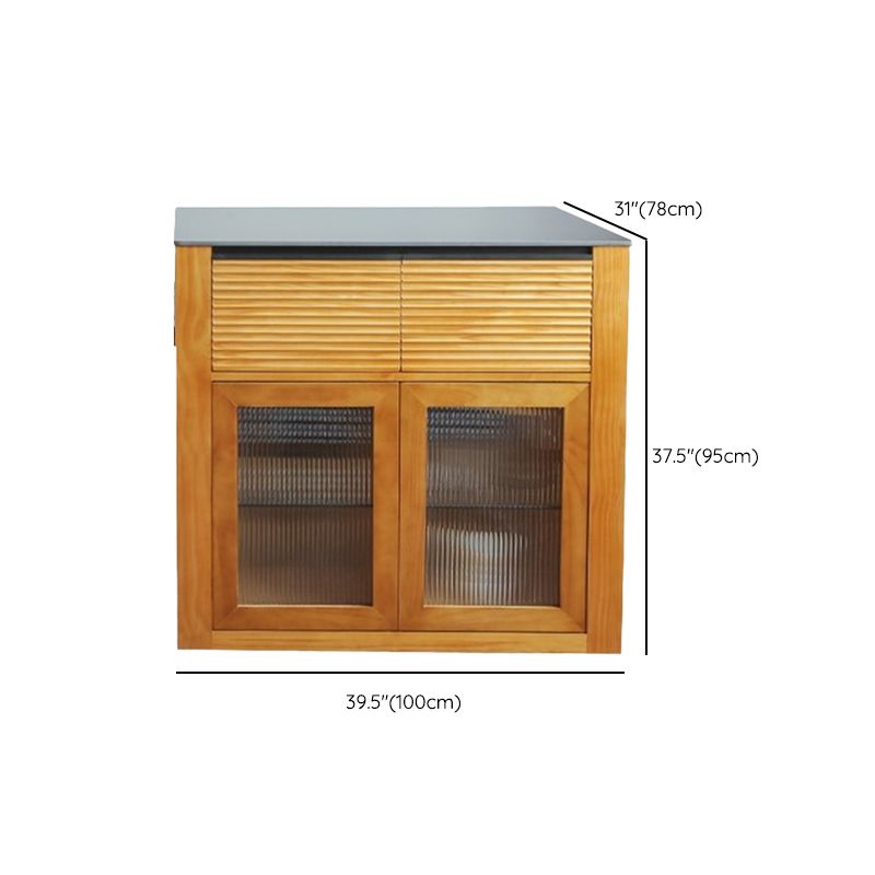 Modern Kitchen Island Table with Drawers and Glass Storage Cabinet