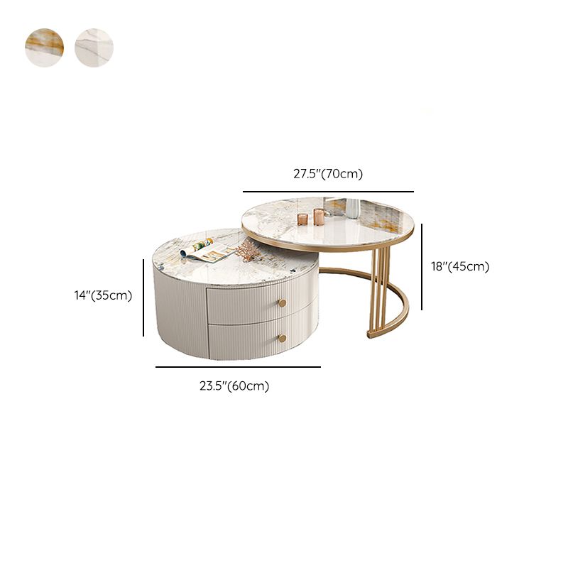 Frame 2 Nesting Coffee Table with 2 Drawers Modern Slate/Glass Round Coffee Table Set
