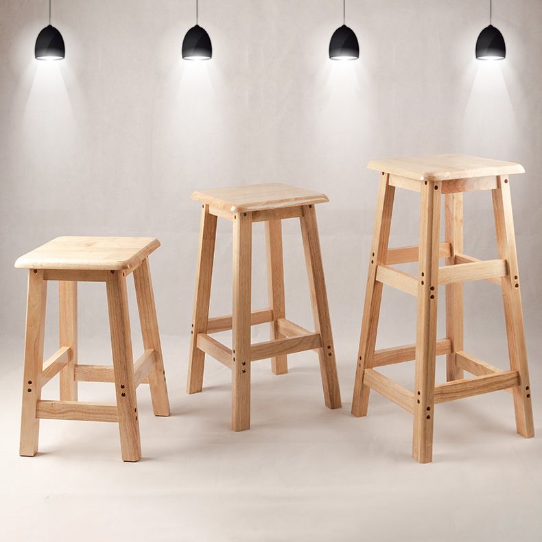 Contemporary Backless Square Seat Indoor Solid Wood Bar Stool