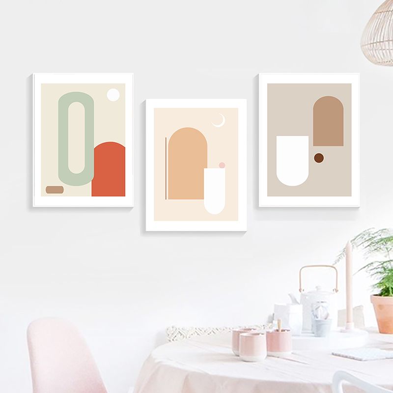 Toile à motifs géométriques de couleur douce, décoration murale texturée scandinave pour salle à manger