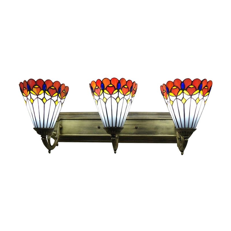 Rustic Tiffany Peacock Wall Light Stained Glass 3 Bulbs Orange Wall Lamp for Dining Room