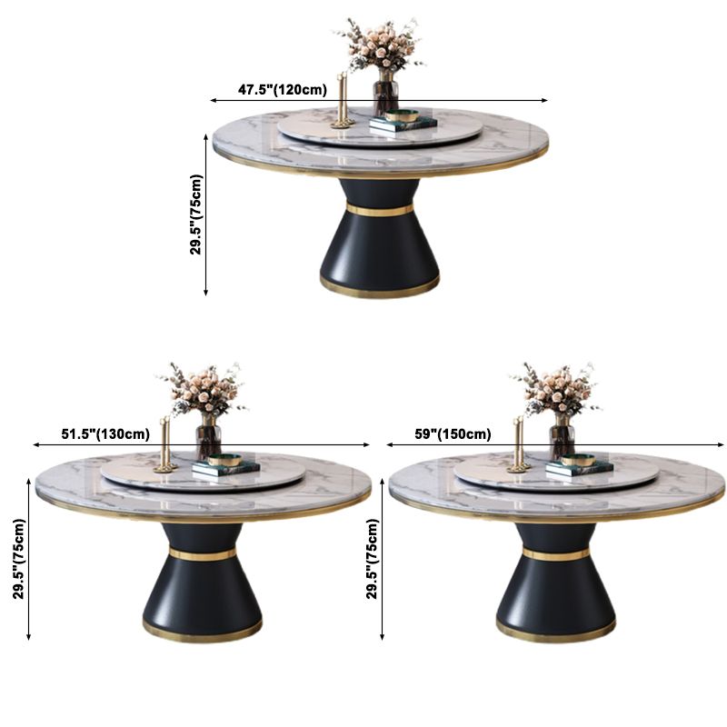 Modern Style Home Marble Dining Table Single Pedestal Base Round Table with Turntable