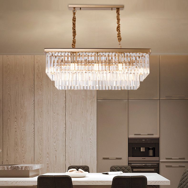 Multiple-Light Rectangle Island Lighting Modern Crystal Island Pendant Lights