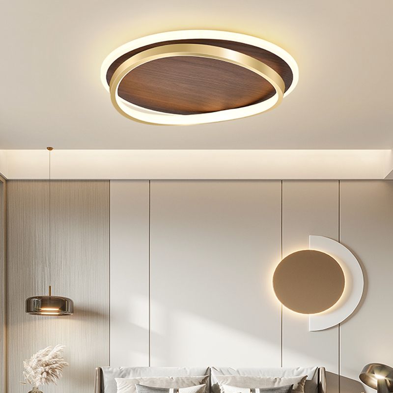 Brown Geometric Shape Flush Mount Modern Metal Ceiling Light Fixture with Acrylic Shade