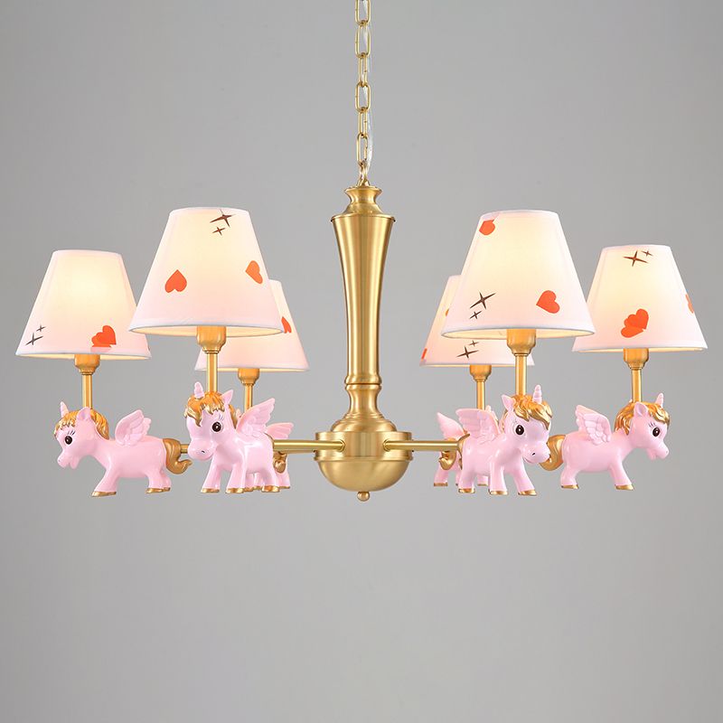 Motif de coeur lustre éclairage enfants tissu suspension de chambre à coucher avec licorne décorative