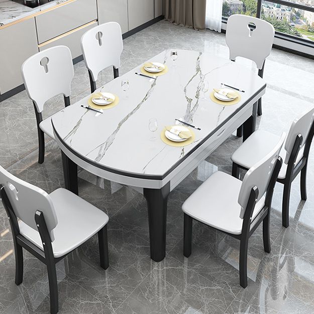 Mesa redonda de piedra sinterizada extensible Mesa de comedor moderna con 4 patas de madera