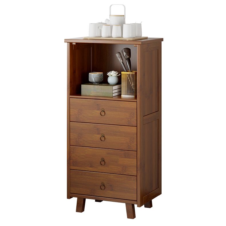 Contemporary Bedroom Wooden Storage Chest Vertical Chest in Brown with Drawers