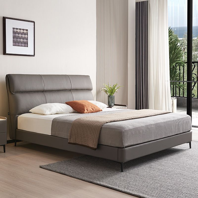 Contemporary Genuine Leather Mattress Included with Headboard Panel Bed