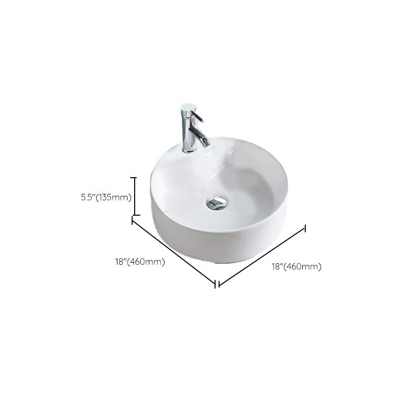 Bathroom Sink White Ceramic Faucet Single Handle Round Shape Sink
