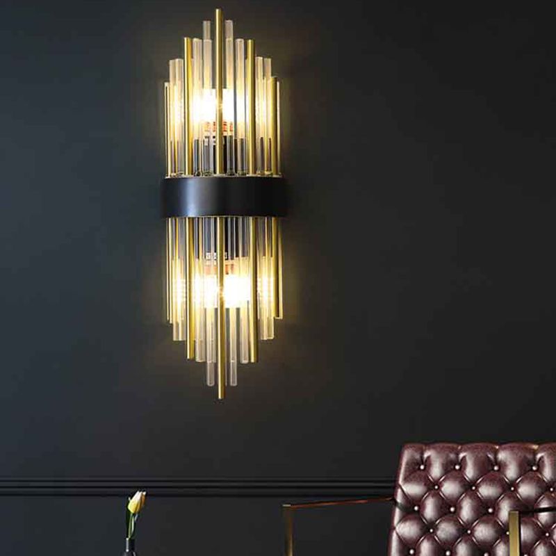 2 Lights Post Modern Wall Lamp Minimalist Linear Crystal Brass Sconce Light Fixture for Indoor