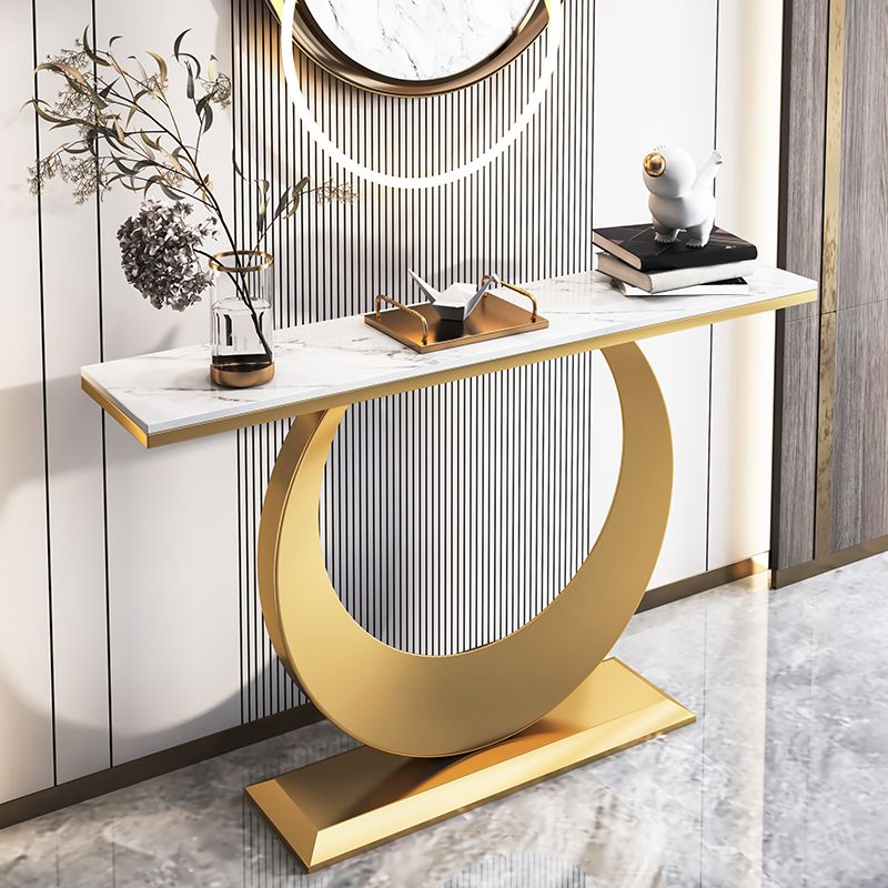 Glam Rectangle Console Table 31.5" Tall Stone Accent Table for Hall