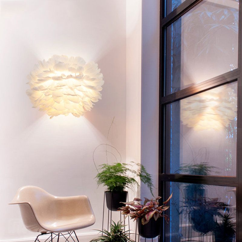 Feather Globe Wandleuchte moderne romantische Wandlampe in Weiß für die Schlafzimmertreppe für Erwachsene
