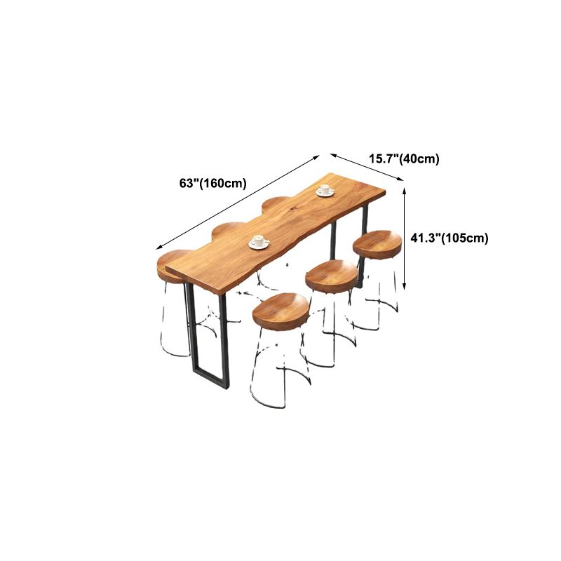 Natural Solid Wood Bar Table Industrial Black and Metal Base Bar Table