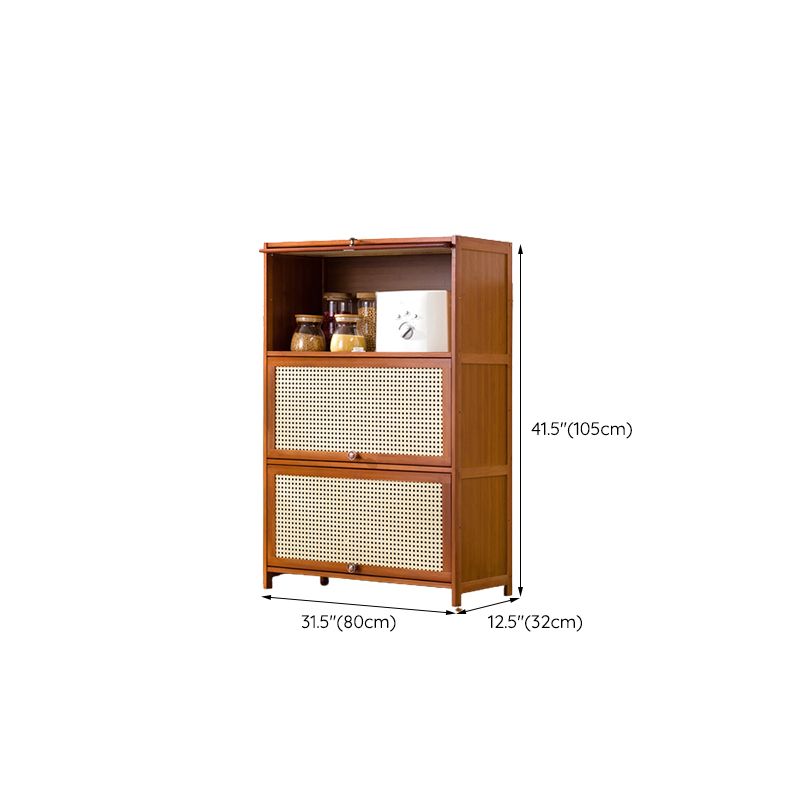 Mid-Century Modern Rectangle Cabinet with Wicker&Rattan Doors
