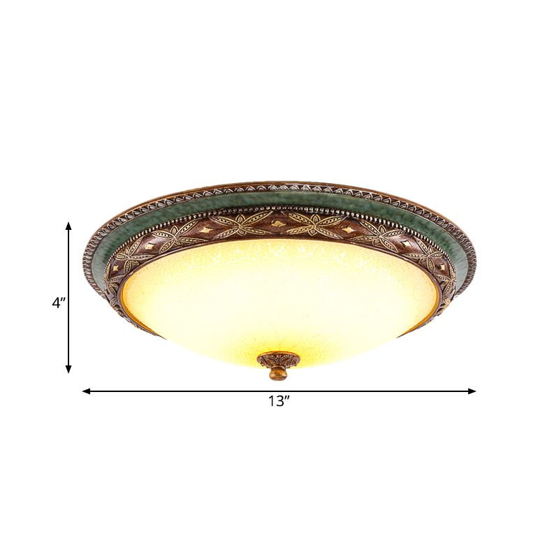 Vintage Shallow Bowl Ceiling Lighting Opaline Glass LED Flush Mount Light Fixture in Green and Brown