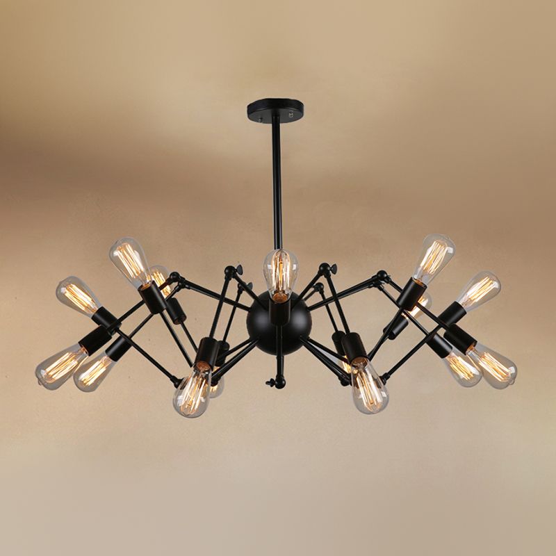 Radial Chandelier Lights Industrial Style Metal Hanging Pendant Lights in Black