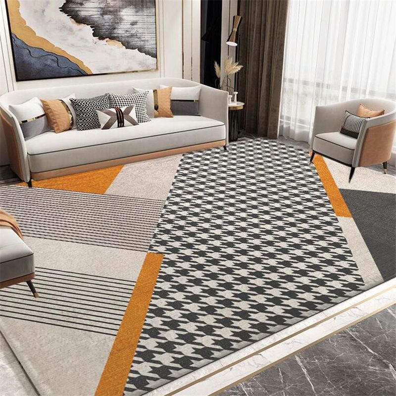 Contemporary Houndstooth Print Rug Polyester Area Carpet Stain Resistant Indoor Rug for Living Room