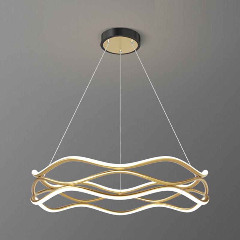 Spiral Shade Metal Chandelier Lights Modern 2- Light Chandelier Lighting Fixtures in Gold