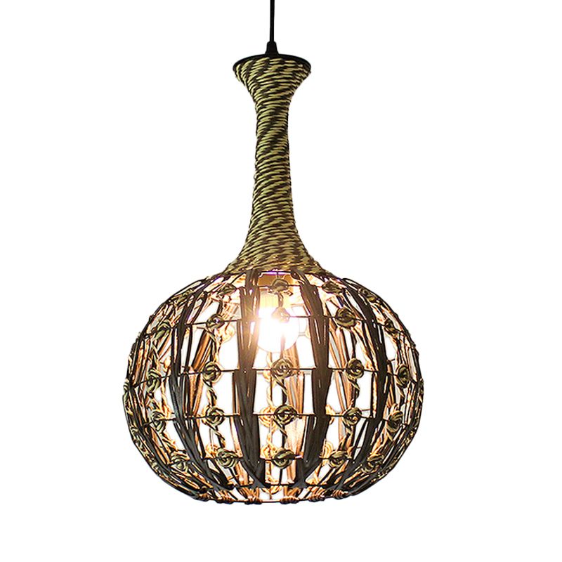 White House/Dome/Bell Hollowed Pendant Lamp Coastal 1-Light Rattan Suspended Lighting Fixture for Dining Room