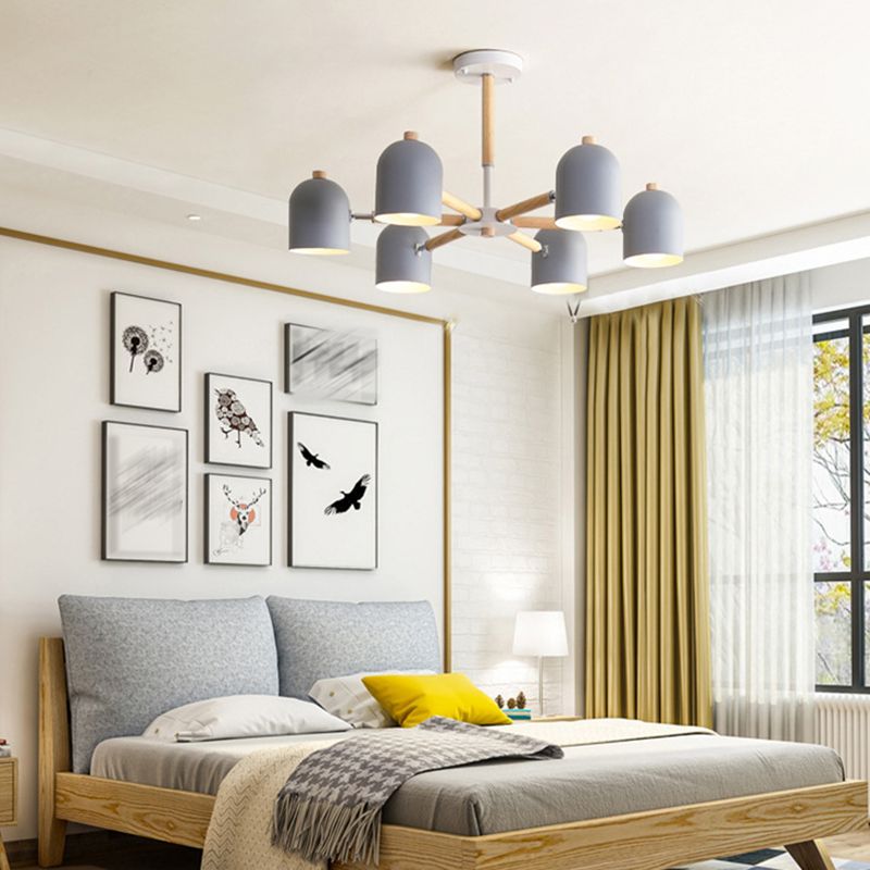 Cloche Shade Wooden Chandelier Nordic Adjustable Suspension Light for Bedroom