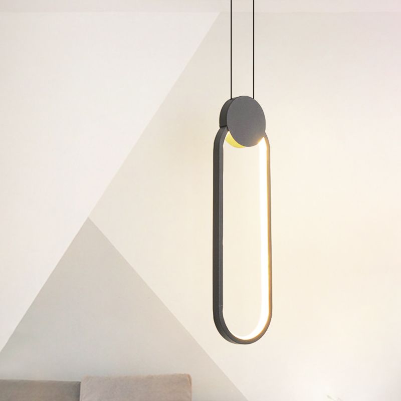 Black Ellipse Pendant Lighting Minimalist LED Metallic Hanging Ceiling Lamp in Warm/White Light