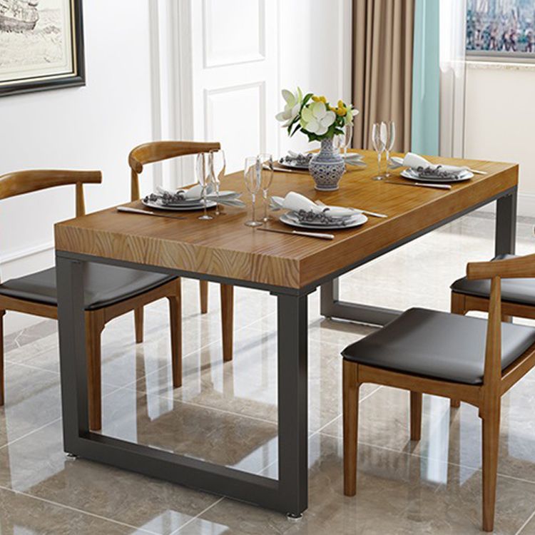 Solid Wood Top Dining Table Rectangle Pine Wood Table with Sled Base in Black