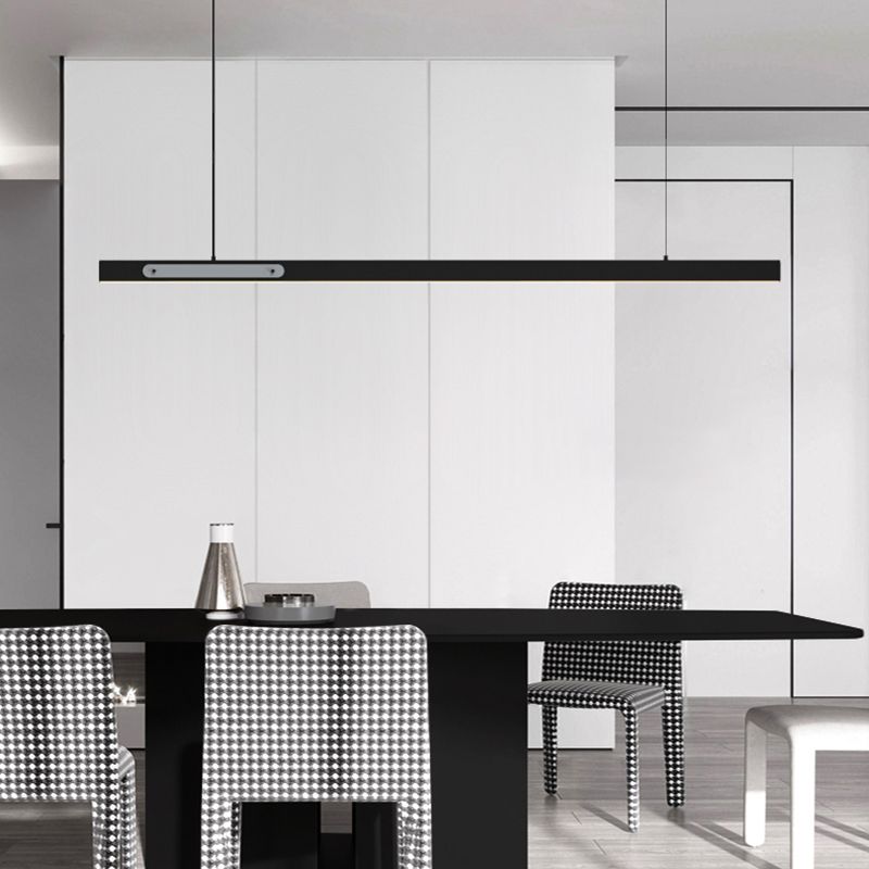 Black Metal Island Lamp Modern 1-Light Linear Restaurant Pendant Light