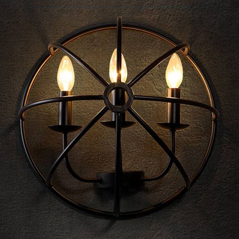 2-Lights Candlestick Shaped Industrial Style Wall Sconce Black Wrought Iron Open Bulb Wall Mount Light in Black