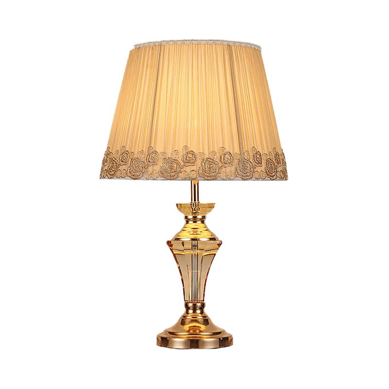 Contemporain 1 tête de tête légère tambour beige fuselé petite lampe de bureau avec nuance de tissu