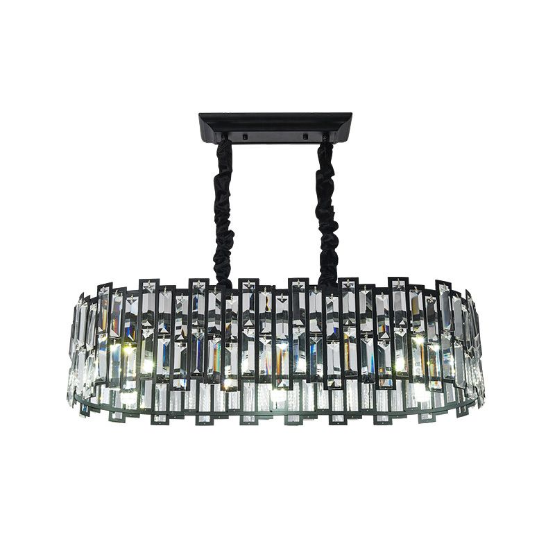 Contemporaneo 6 lampadine a sospensione isola Light with Crystal Block Black Black Finitura del rettangolo Abbasso di appendi