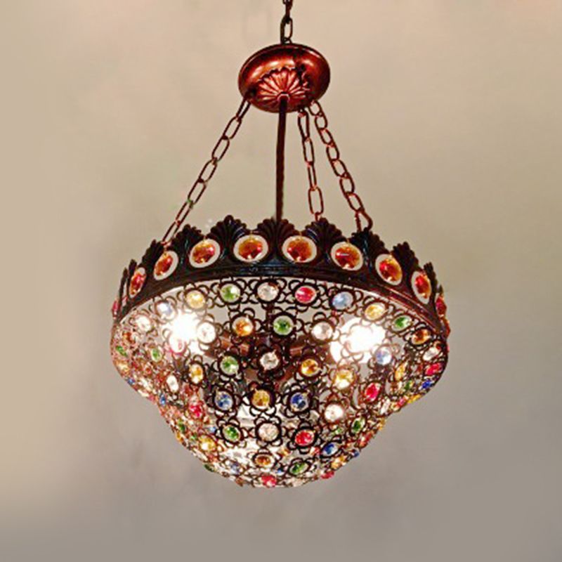 3 Bulbs Metal Chandelier Pendant Light Bohemian Brass Bowl Dining Room Suspension Lighting
