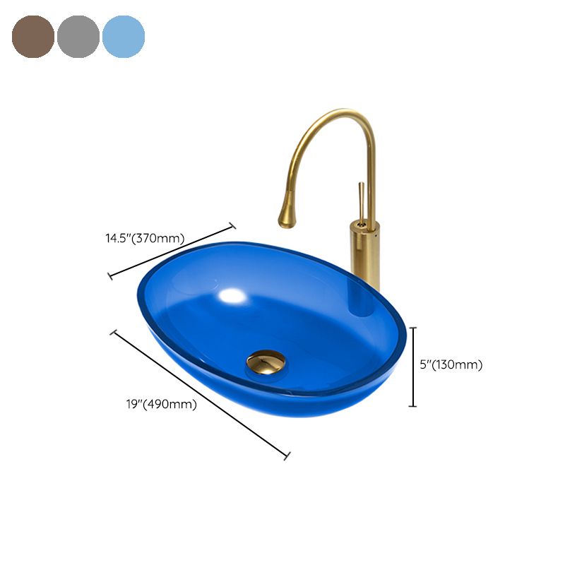 Modern Vessel Sink Oval Glass with Pop-Up Drain and Faucet Vessel Bathroom Sink