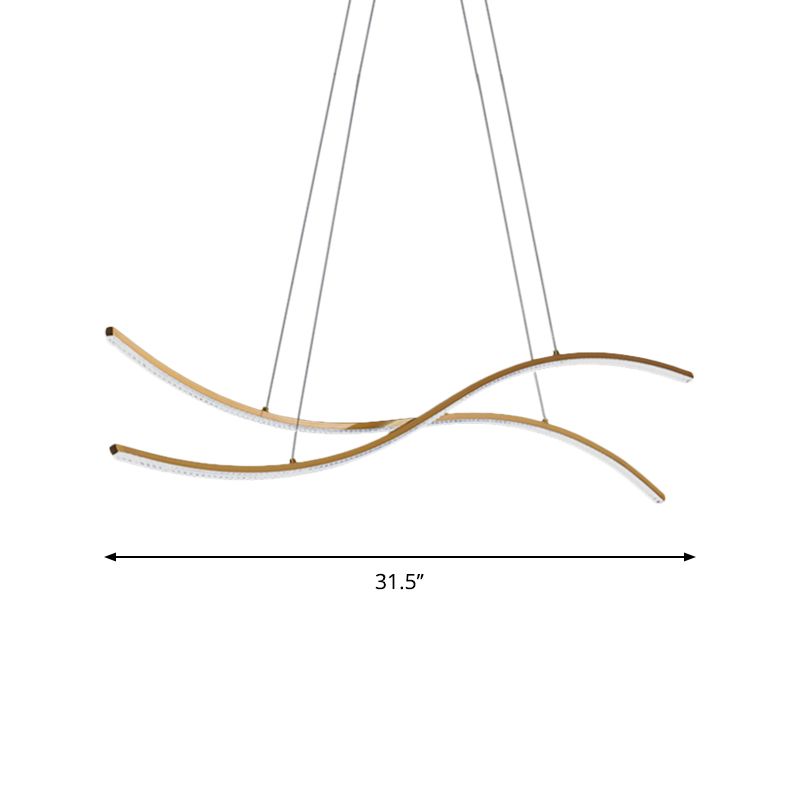 Acrylic Waving Linear Island Pendant Lighting Simple 31.5"/39"/47" W LED Chandelier Light in Gold, Warm/White Light