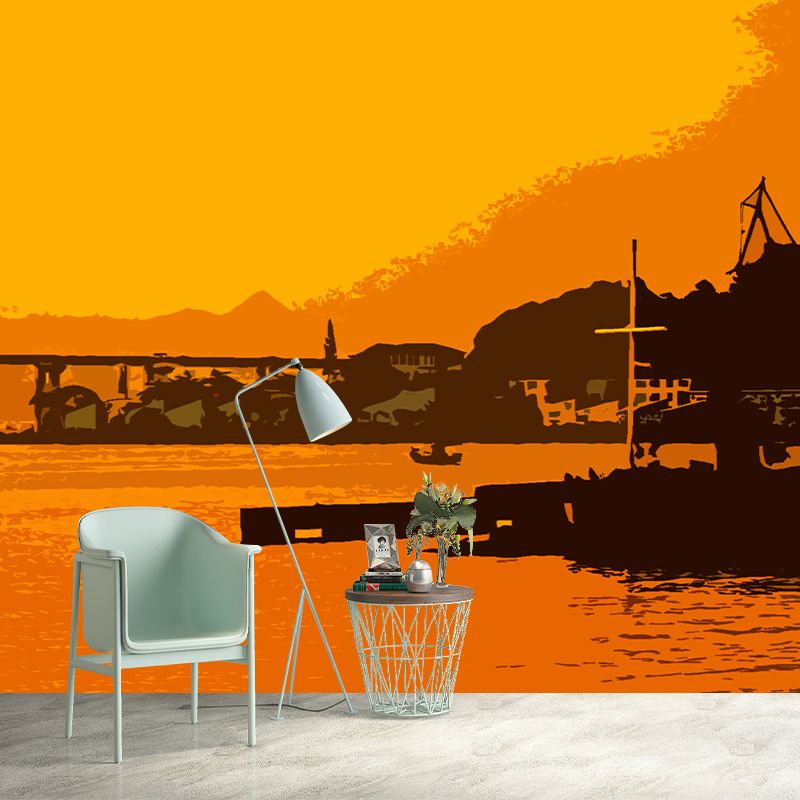 Urban Landscape Illustration Mural Wallpaper Moisture Resistant for Living Room