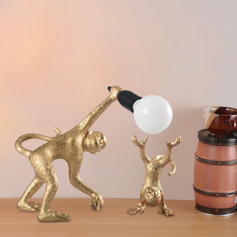 Resin Monkey Shape Night Table Light Creative 1 Bulb Gold/White/Black Reading Lighting for Bedroom