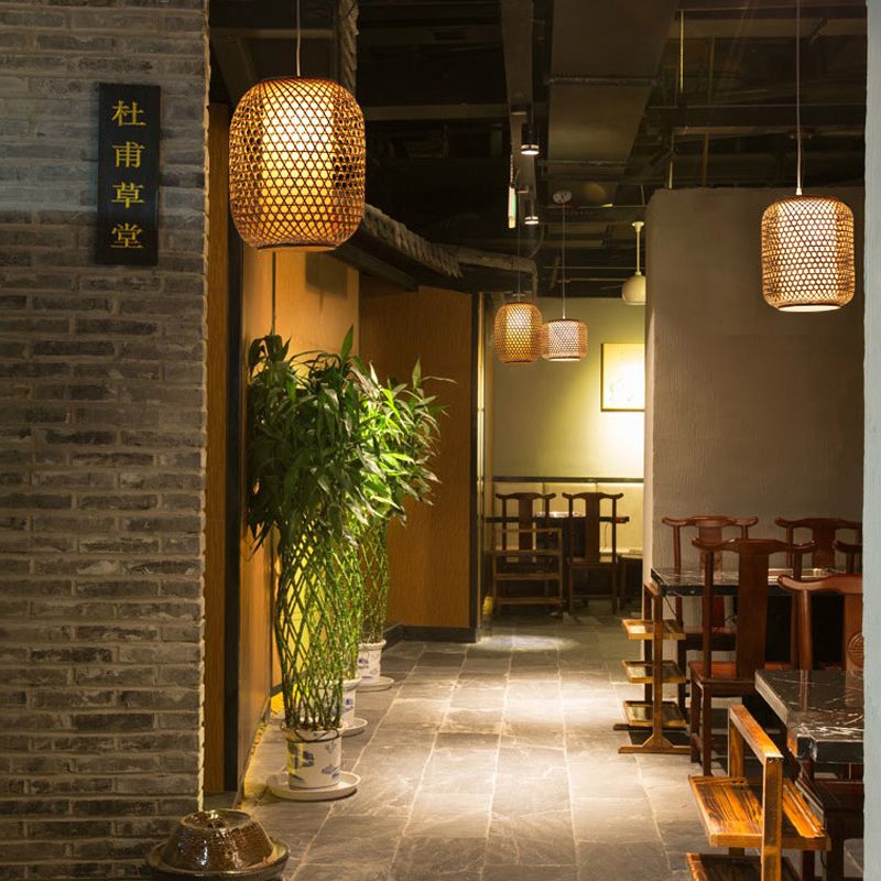 Pendentif en forme de lanterne asiatique Light Bamboo Bamboo à tête de plafond de tête pour la salle à manger du restaurant