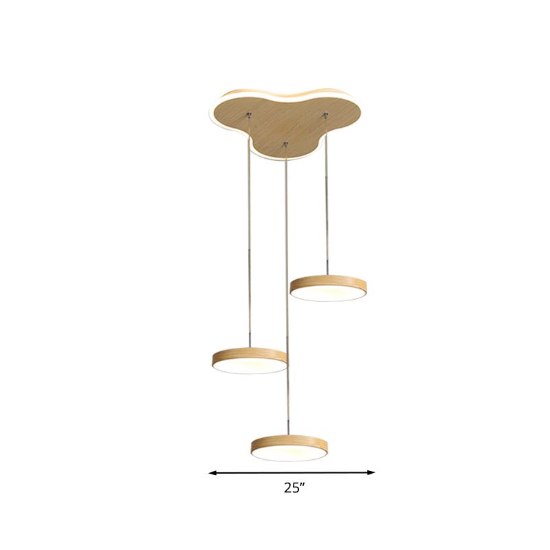 Wood Cluster Disc Pendant Nordic 3/5-Head Metal Hanging Light Fixture with Glowing Canopy