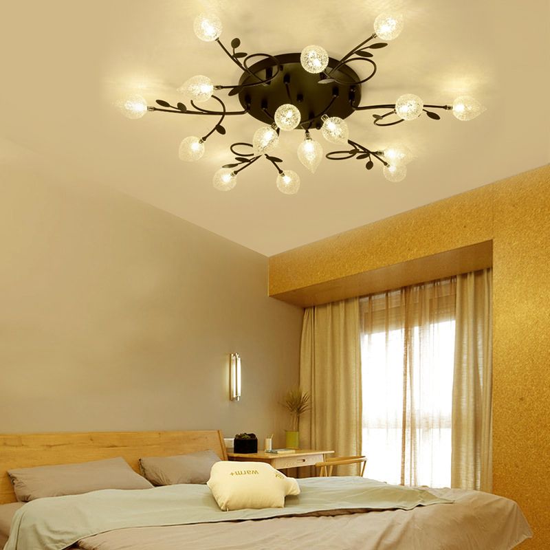 Branch Bubbled Glass Ceiling Lighting Contemporary 8/12/16/20 Lights Black/Gold Flush Mount Ceiling Fixture with Metal Arm
