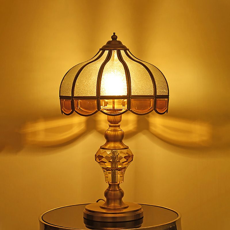 American Brass Table Lamp Flower Shape Table Light with Glass for Bedroom