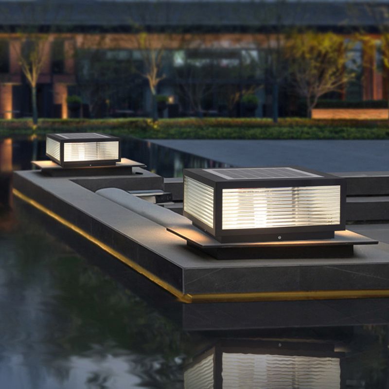 Modern Simple LED Pillar Lamp Glass Shade Solar Light for Backyard