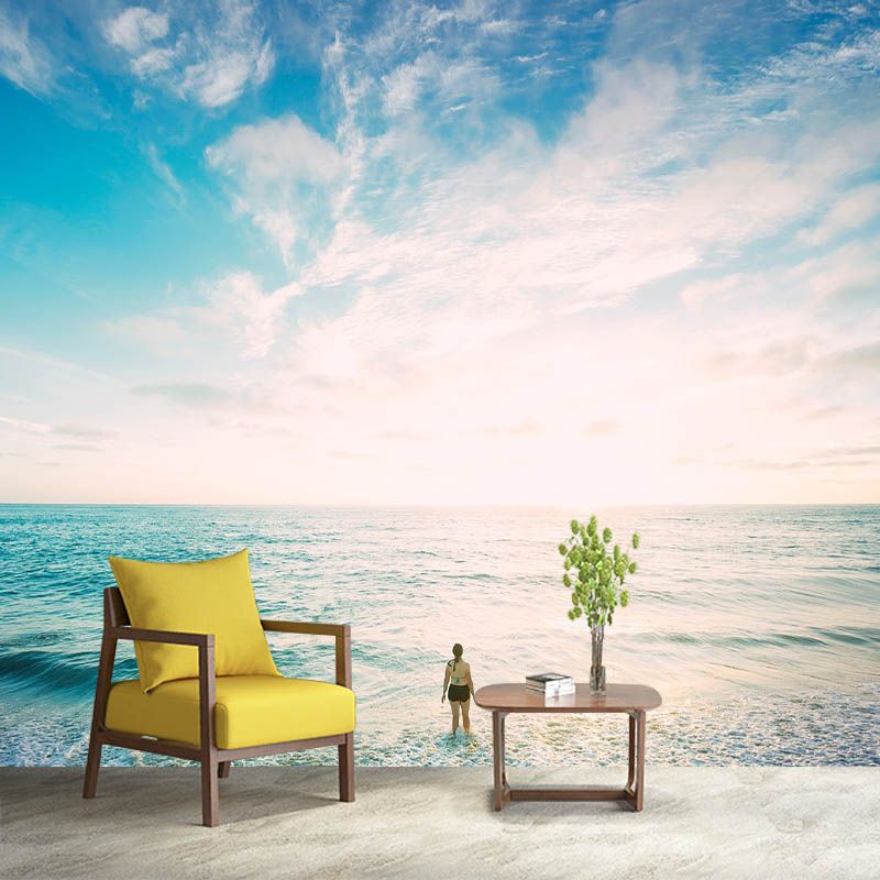 Photography Wallpaper Sea Bench Tropical Sea Print Mildew Resistant Decorative