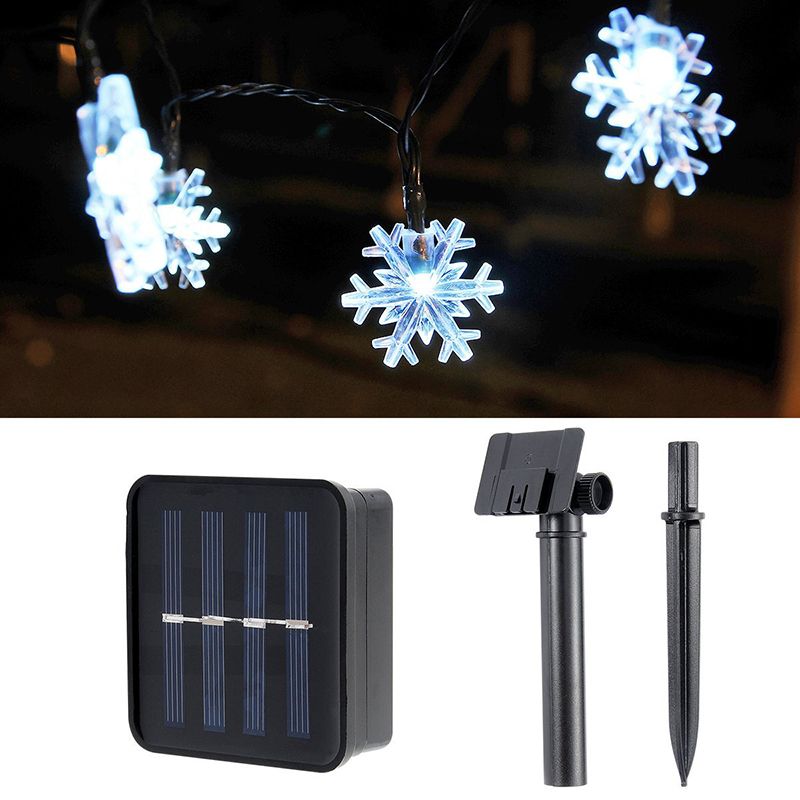 Snow Backyard Fairy Light Plastic 16.4ft 20 Bulbs Modern Solar LED Lighting in Black