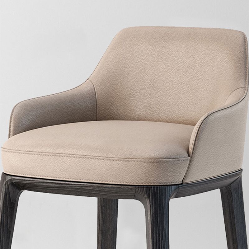 Faux Leather Upholstered Arm Bar Stool with Solid Wood Base for Home