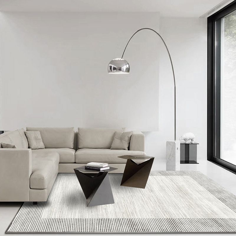 Grey Stripe Pattern Rug Modern Polyester Area Rug Easy Care Carpet for Living Room