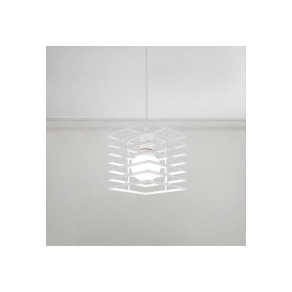 Squared Cage Restaurant Ceiling Pendant Light Retro Style Metal 1 Light Black/White Hanging Lamp