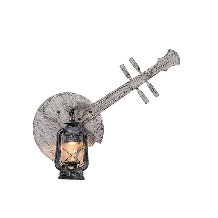 Grey Lantern Wall Mount Lighting Farmhouse Metal 1 Light Restaurant Sconce Lamp with Pipa Design