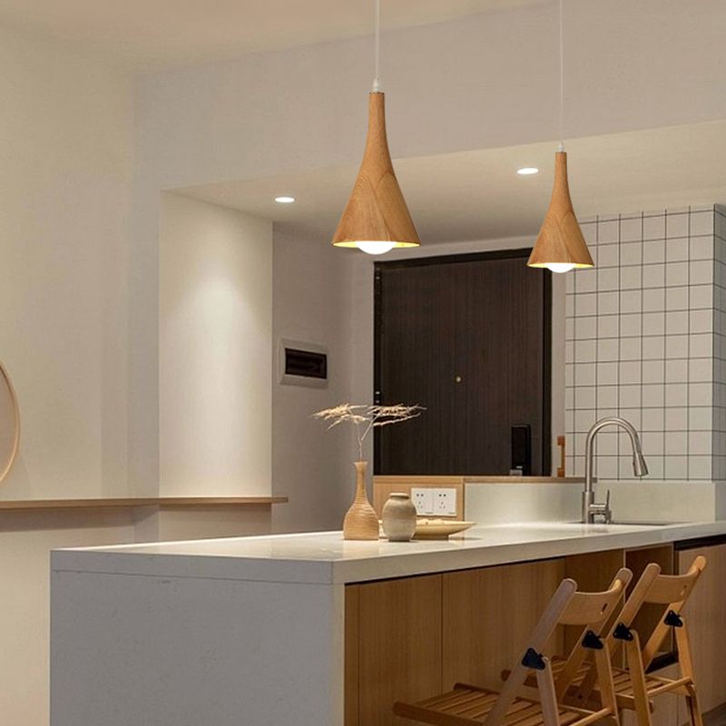 Nordic Cone Shade Pendant Light Fixture Solid Wood Dining Room Hanging Lamp